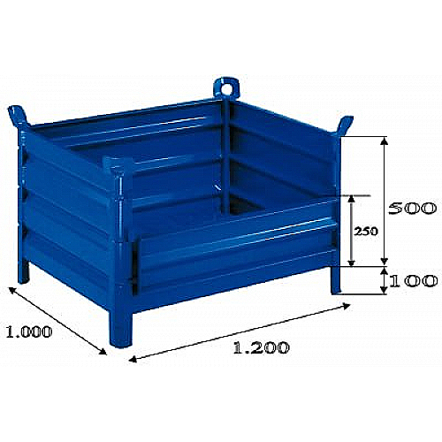 Vollwand-Stapelbehälter mit zu öffnenden Seiten 1200x1000x500, tragfähigkeit 2000 kg - 0