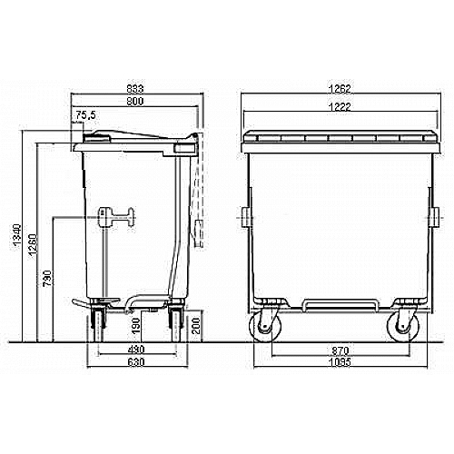 Müllcontainer 800 L , grün - 0